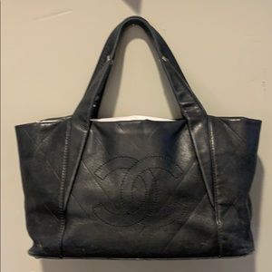 SOLD Authentic Chanel Quilted Chevron Leather Tote